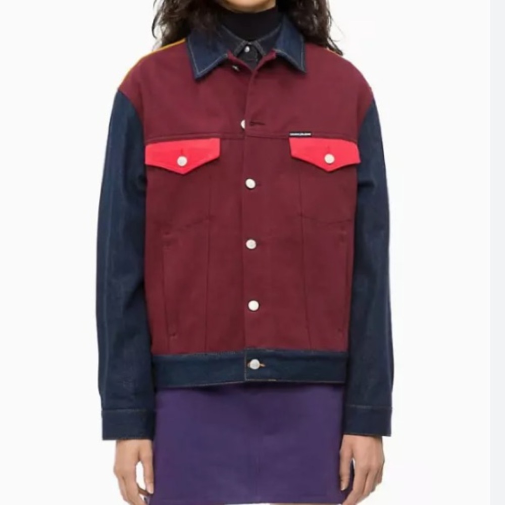 Calvin Klein Classic Colorblock Denim trucker Jacket size small premium denim